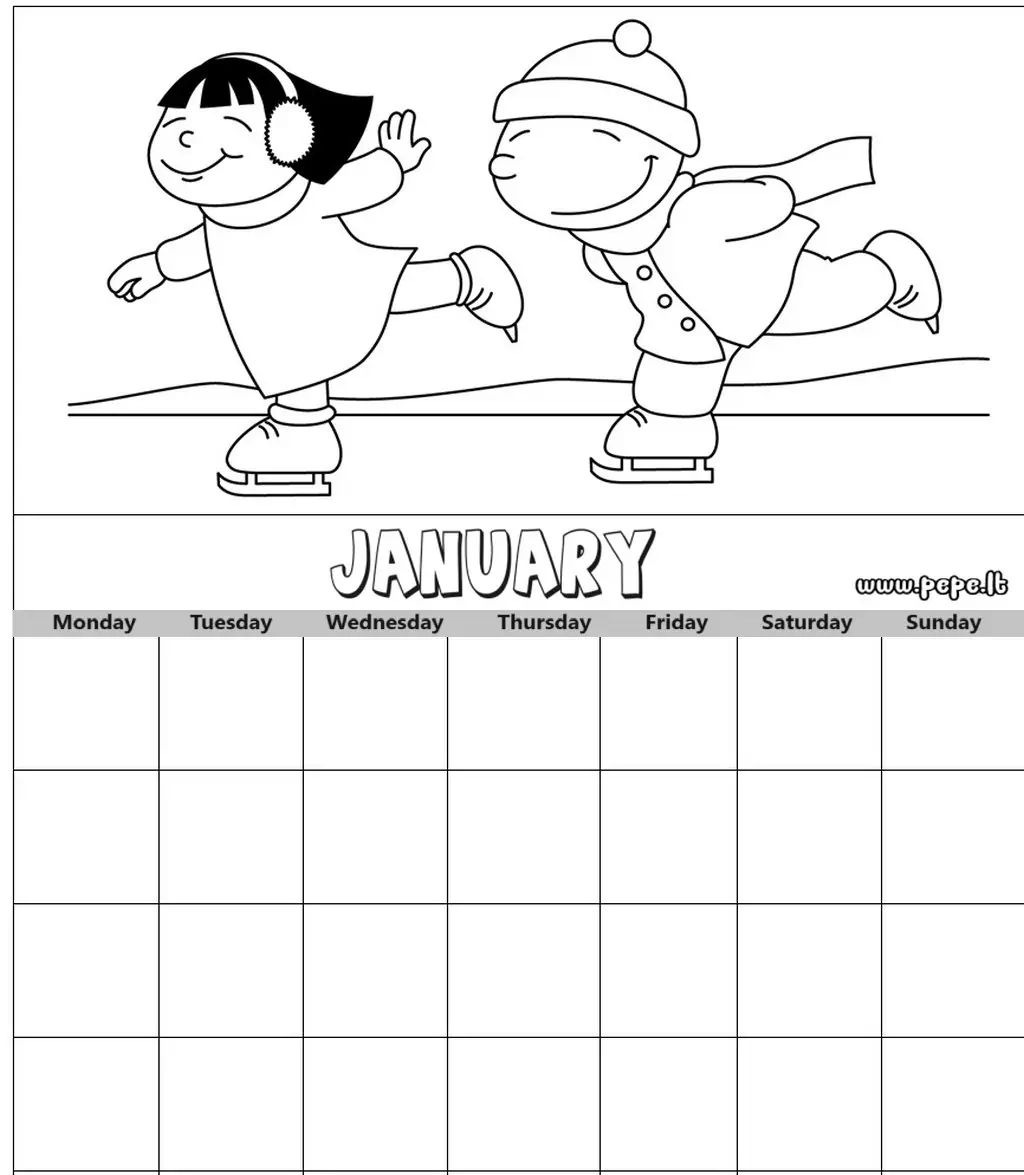 January monthy calendar coloring