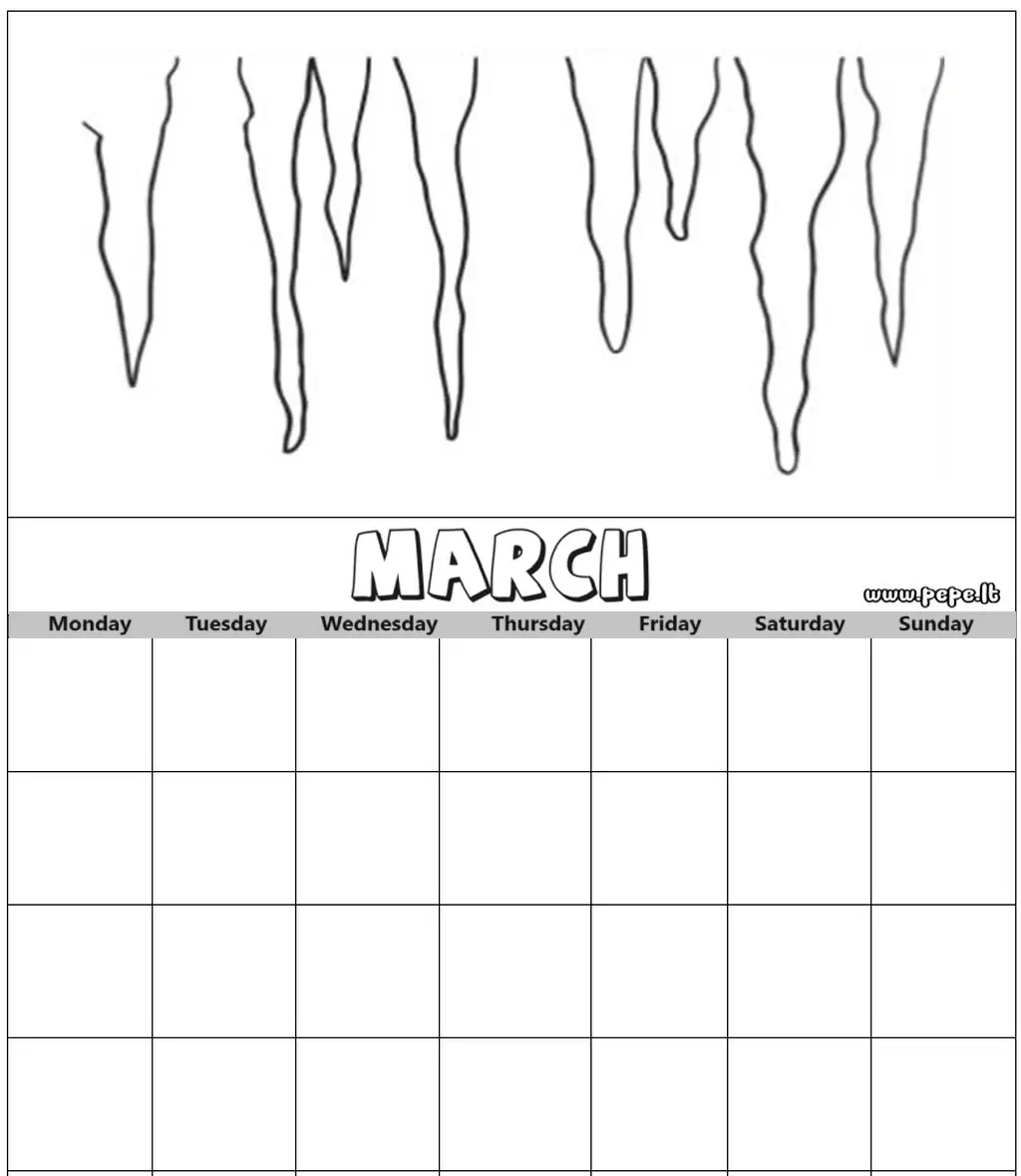 March calendar coloring