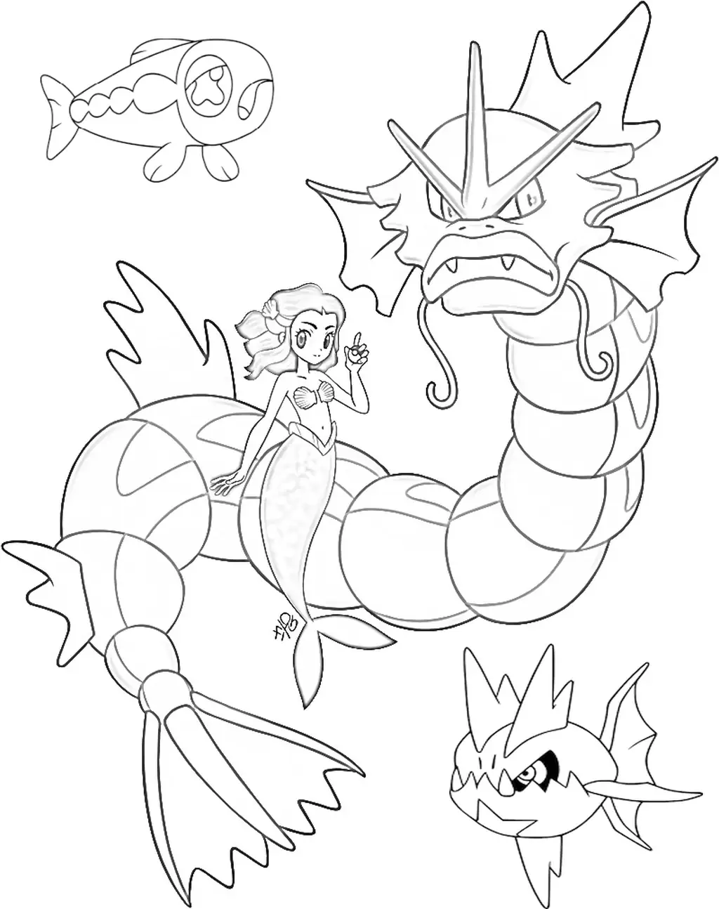 Pokemon-mermaid and fish for coloring