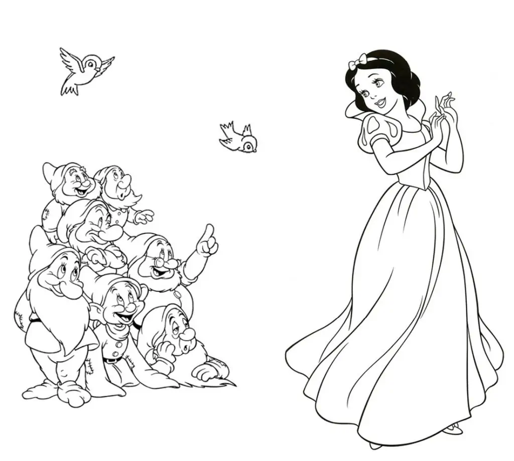 Snow white 7 dwarfs coloring pages