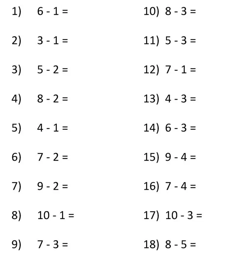 1-2 skaičių atimtis. matematika pirmokams