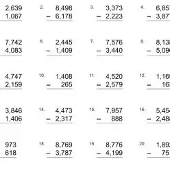 Matemáticas de resta para quinto grado