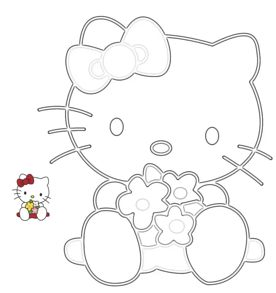 Hello kitty su gėlėmis