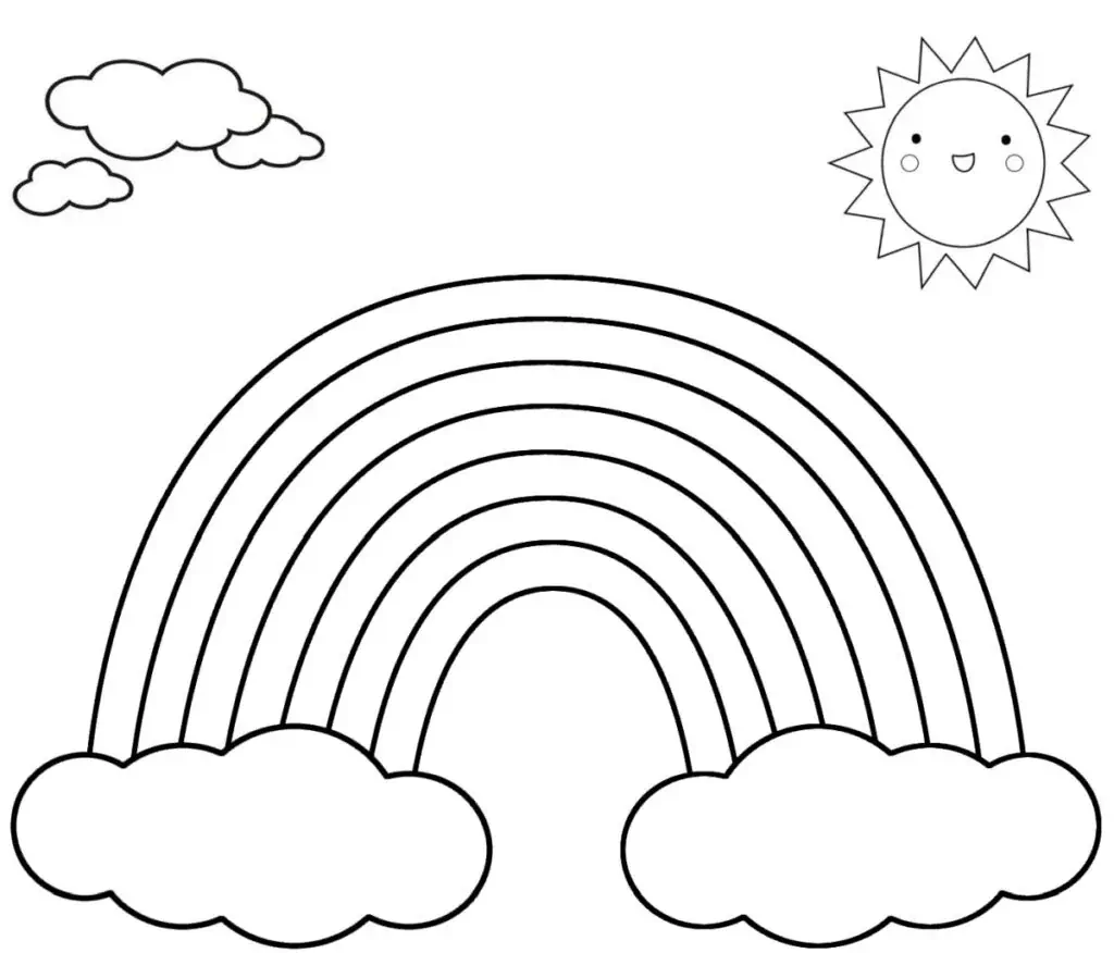 Regenbogen mit Sonne und Himmel zum Ausmalen