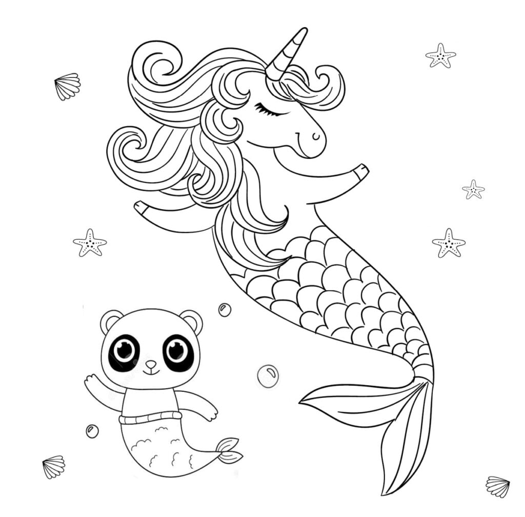 Unicorno sirena, disegno per la colorazione