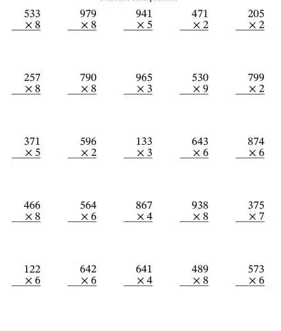 Matematikos daugyba stulpeliu penktokams.