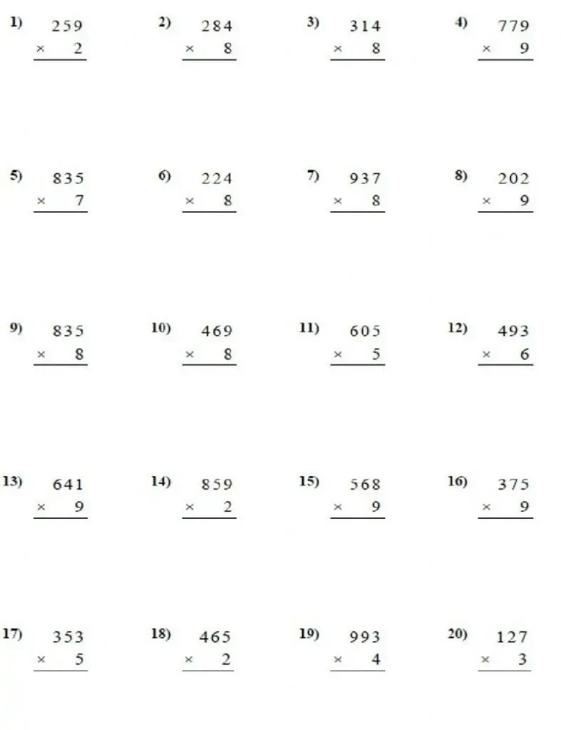 Matematikos daugybos užduotys, lentelė.