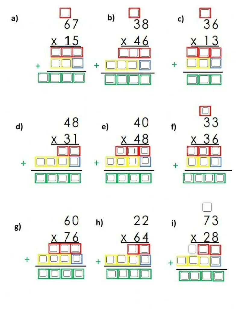 Matematisk multiplikasjonsoppgave for kolonne.