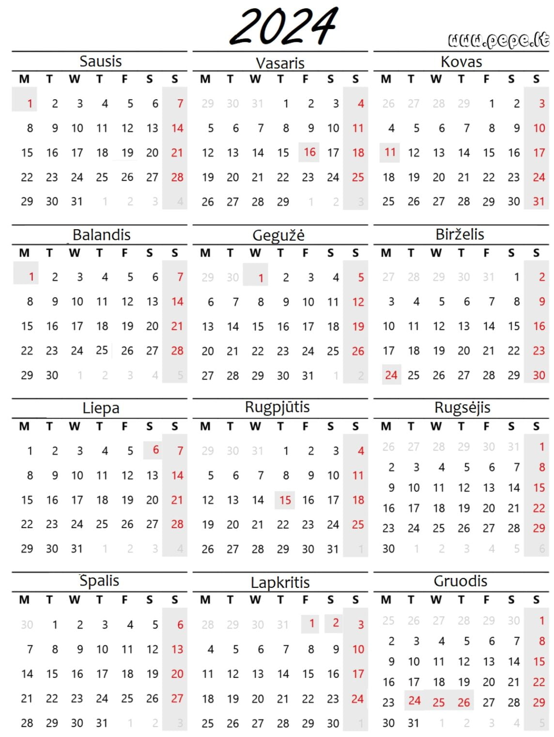 Calendari Da Stampare E Colorare PEPE LT   2024 Kalendorius 1144x1521 