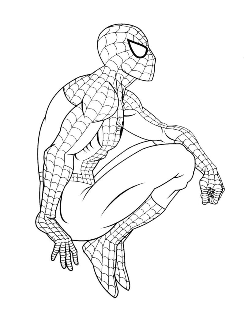 Розмальовки Людина-павук, що присідає