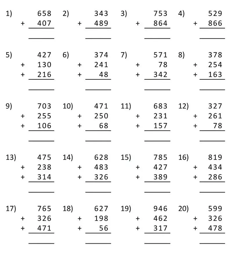 Composición de tres números para sexto grado.