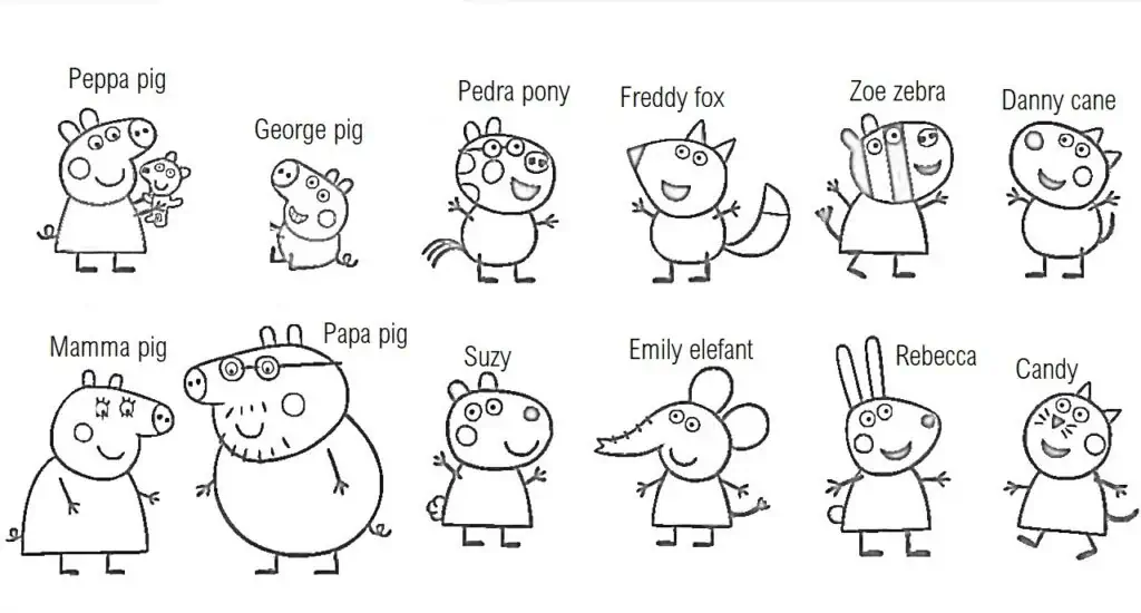 Peppa pig vänner färgade