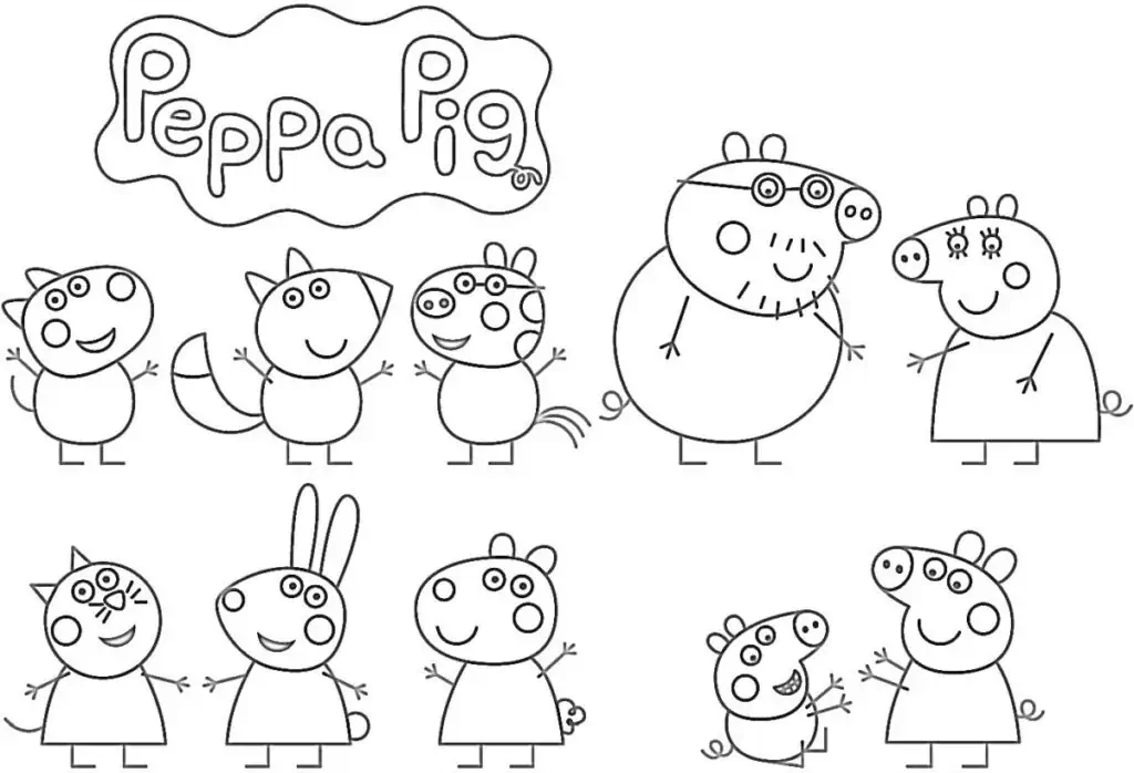 Målarbild för barn om Peppa Pigs vänner